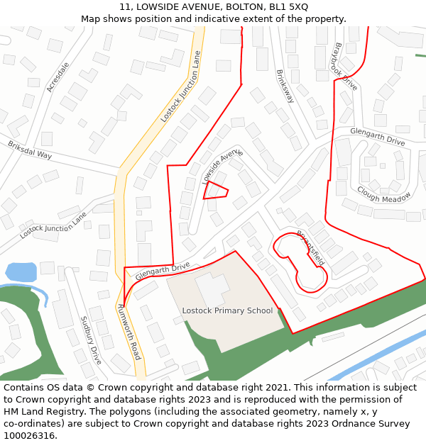 11, LOWSIDE AVENUE, BOLTON, BL1 5XQ: Location map and indicative extent of plot