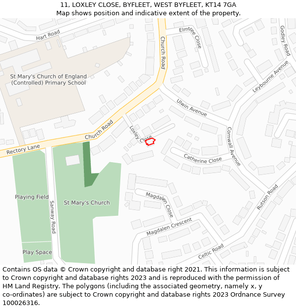 11, LOXLEY CLOSE, BYFLEET, WEST BYFLEET, KT14 7GA: Location map and indicative extent of plot