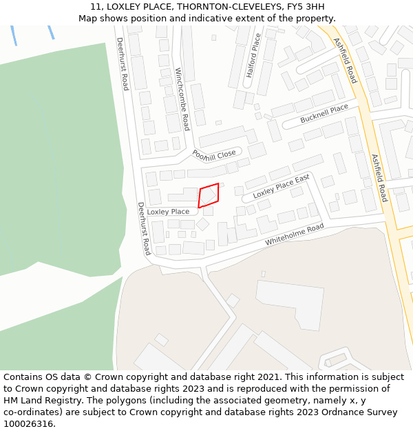 11, LOXLEY PLACE, THORNTON-CLEVELEYS, FY5 3HH: Location map and indicative extent of plot
