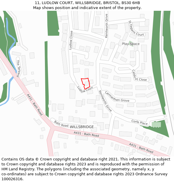 11, LUDLOW COURT, WILLSBRIDGE, BRISTOL, BS30 6HB: Location map and indicative extent of plot