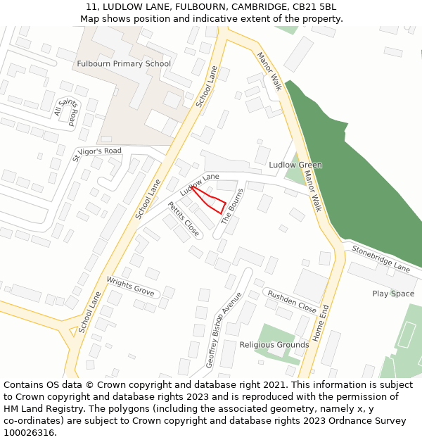 11, LUDLOW LANE, FULBOURN, CAMBRIDGE, CB21 5BL: Location map and indicative extent of plot