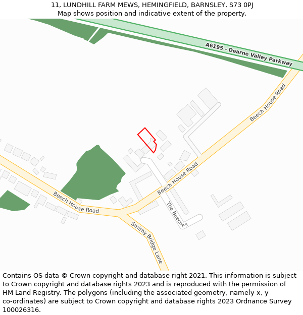 11, LUNDHILL FARM MEWS, HEMINGFIELD, BARNSLEY, S73 0PJ: Location map and indicative extent of plot