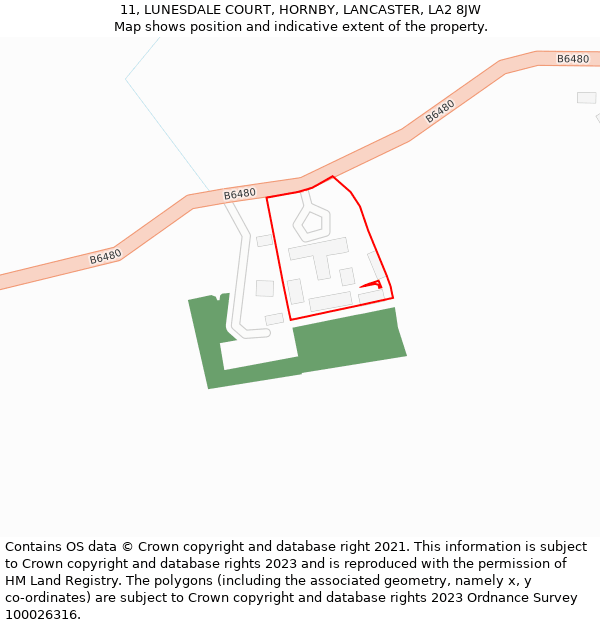 11, LUNESDALE COURT, HORNBY, LANCASTER, LA2 8JW: Location map and indicative extent of plot