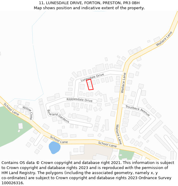 11, LUNESDALE DRIVE, FORTON, PRESTON, PR3 0BH: Location map and indicative extent of plot