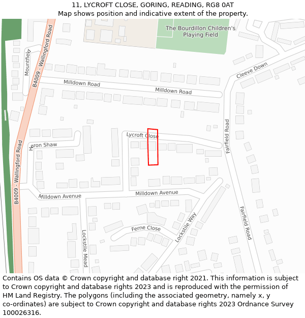 11, LYCROFT CLOSE, GORING, READING, RG8 0AT: Location map and indicative extent of plot