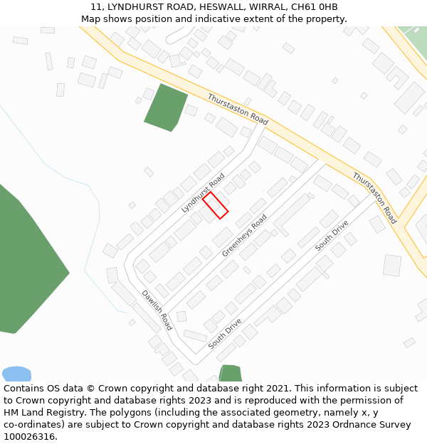 11, LYNDHURST ROAD, HESWALL, WIRRAL, CH61 0HB: Location map and indicative extent of plot