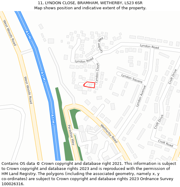 11, LYNDON CLOSE, BRAMHAM, WETHERBY, LS23 6SR: Location map and indicative extent of plot