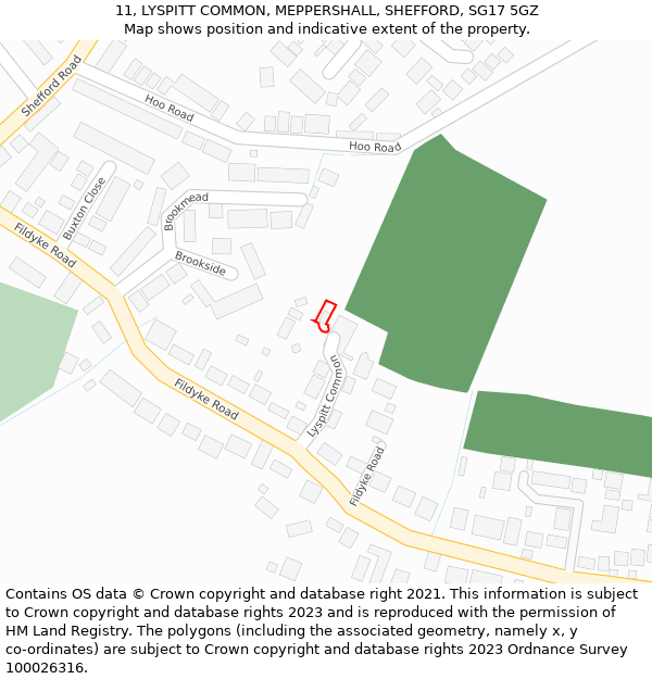 11, LYSPITT COMMON, MEPPERSHALL, SHEFFORD, SG17 5GZ: Location map and indicative extent of plot