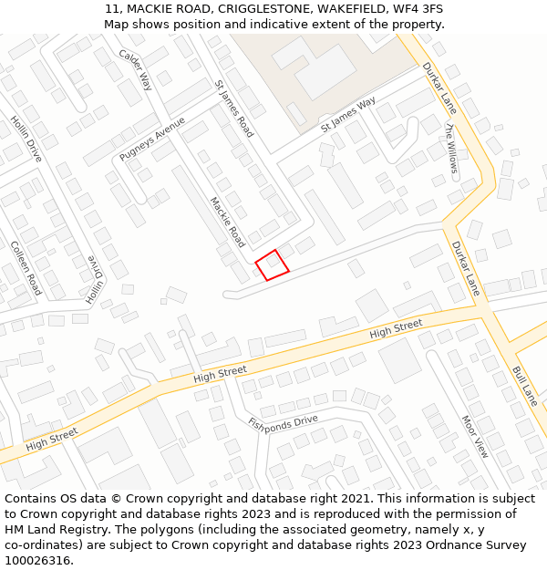 11, MACKIE ROAD, CRIGGLESTONE, WAKEFIELD, WF4 3FS: Location map and indicative extent of plot