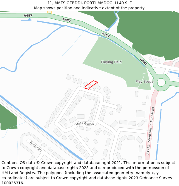 11, MAES GERDDI, PORTHMADOG, LL49 9LE: Location map and indicative extent of plot