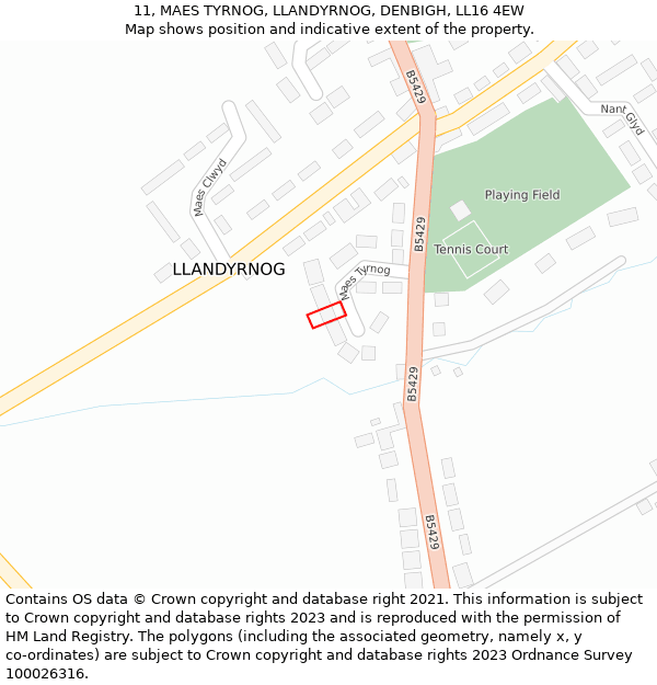 11, MAES TYRNOG, LLANDYRNOG, DENBIGH, LL16 4EW: Location map and indicative extent of plot