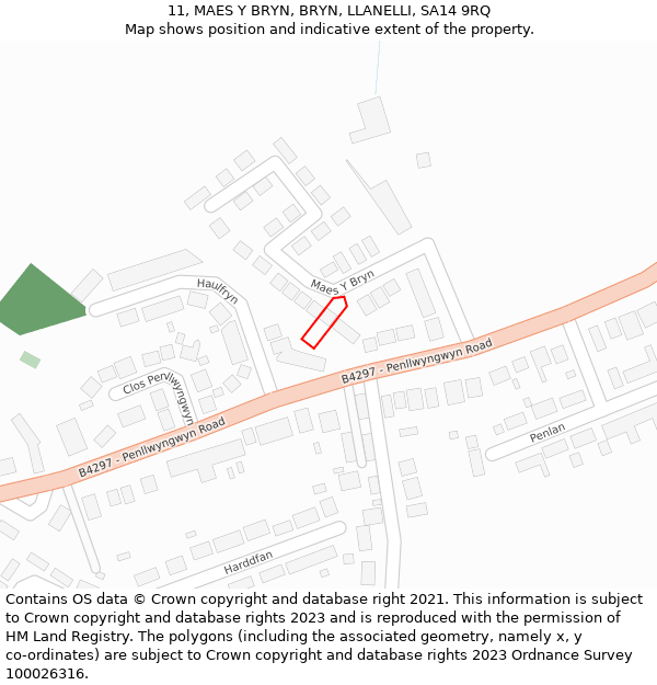 11, MAES Y BRYN, BRYN, LLANELLI, SA14 9RQ: Location map and indicative extent of plot