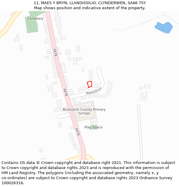 11, MAES Y BRYN, LLANDISSILIO, CLYNDERWEN, SA66 7SY: Location map and indicative extent of plot