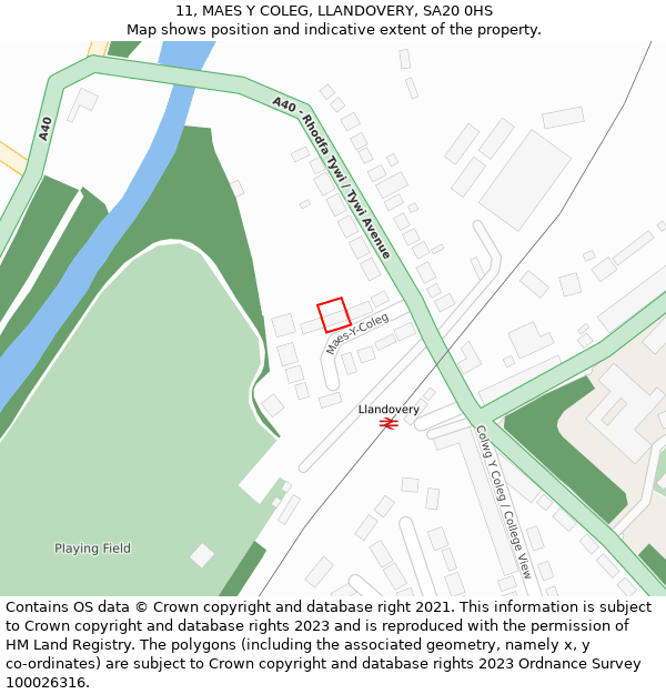 11, MAES Y COLEG, LLANDOVERY, SA20 0HS: Location map and indicative extent of plot