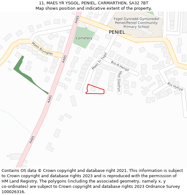 11, MAES YR YSGOL, PENIEL, CARMARTHEN, SA32 7BT: Location map and indicative extent of plot