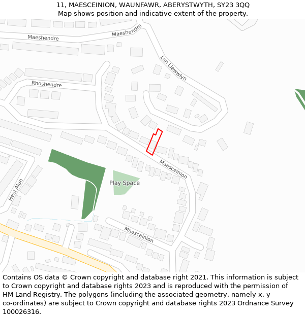 11, MAESCEINION, WAUNFAWR, ABERYSTWYTH, SY23 3QQ: Location map and indicative extent of plot