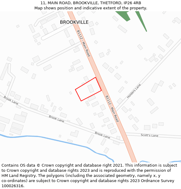 11, MAIN ROAD, BROOKVILLE, THETFORD, IP26 4RB: Location map and indicative extent of plot