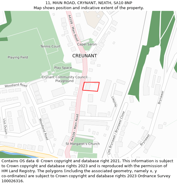 11, MAIN ROAD, CRYNANT, NEATH, SA10 8NP: Location map and indicative extent of plot