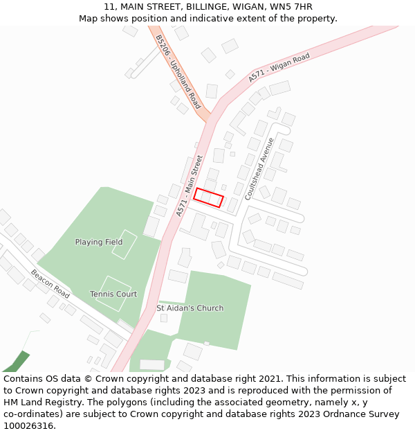 11, MAIN STREET, BILLINGE, WIGAN, WN5 7HR: Location map and indicative extent of plot