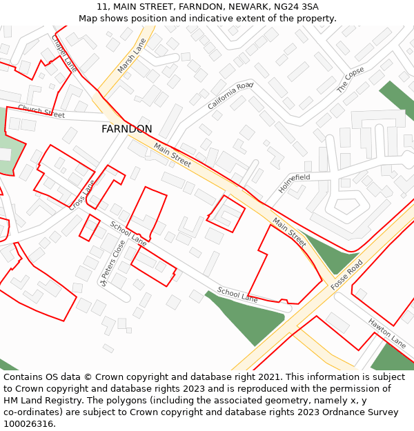 11, MAIN STREET, FARNDON, NEWARK, NG24 3SA: Location map and indicative extent of plot