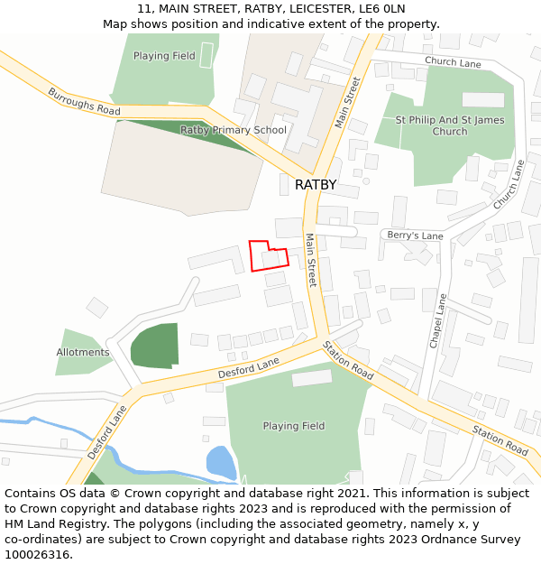 11, MAIN STREET, RATBY, LEICESTER, LE6 0LN: Location map and indicative extent of plot