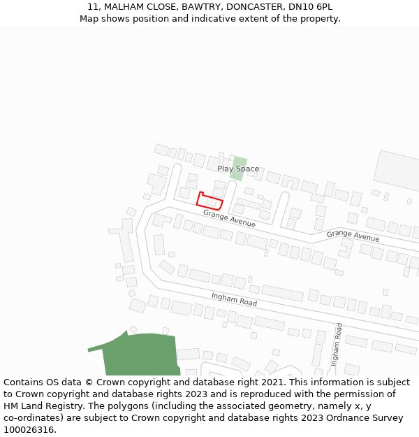 11, MALHAM CLOSE, BAWTRY, DONCASTER, DN10 6PL: Location map and indicative extent of plot
