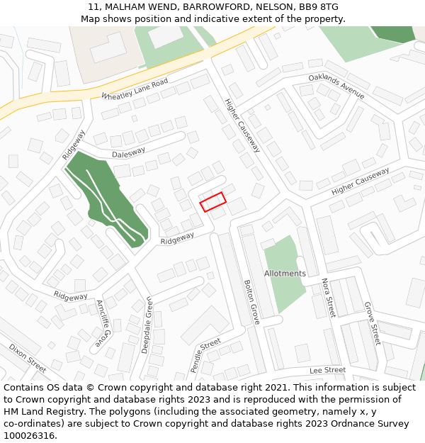 11, MALHAM WEND, BARROWFORD, NELSON, BB9 8TG: Location map and indicative extent of plot