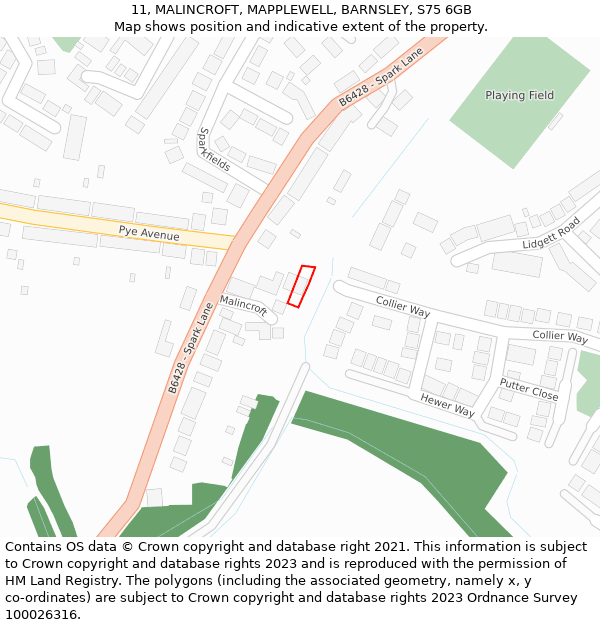 11, MALINCROFT, MAPPLEWELL, BARNSLEY, S75 6GB: Location map and indicative extent of plot