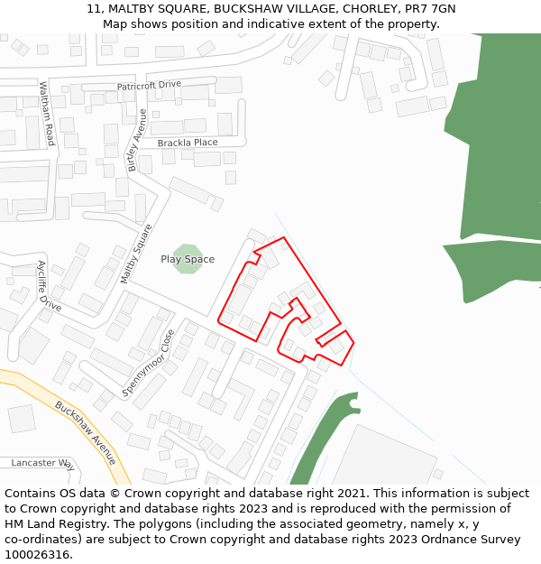 11, MALTBY SQUARE, BUCKSHAW VILLAGE, CHORLEY, PR7 7GN: Location map and indicative extent of plot