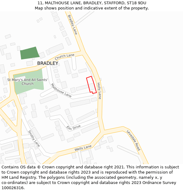 11, MALTHOUSE LANE, BRADLEY, STAFFORD, ST18 9DU: Location map and indicative extent of plot