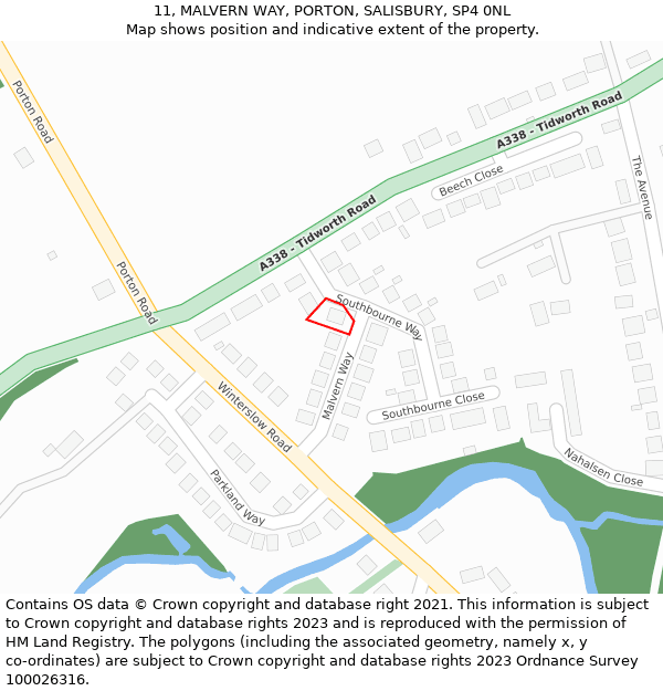 11, MALVERN WAY, PORTON, SALISBURY, SP4 0NL: Location map and indicative extent of plot