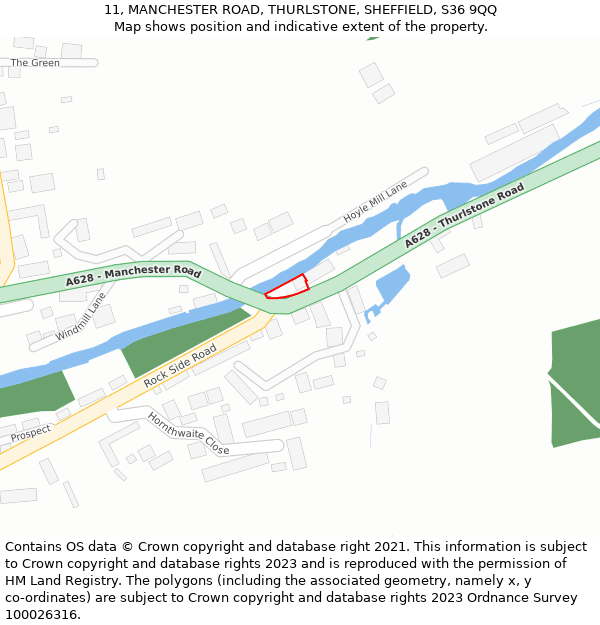 11, MANCHESTER ROAD, THURLSTONE, SHEFFIELD, S36 9QQ: Location map and indicative extent of plot