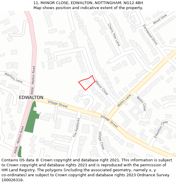 11, MANOR CLOSE, EDWALTON, NOTTINGHAM, NG12 4BH: Location map and indicative extent of plot