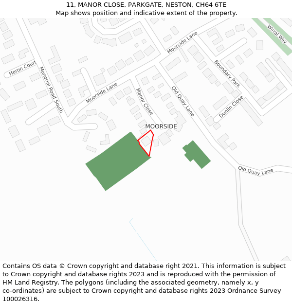 11, MANOR CLOSE, PARKGATE, NESTON, CH64 6TE: Location map and indicative extent of plot