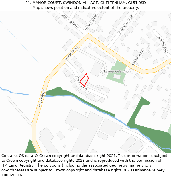 11, MANOR COURT, SWINDON VILLAGE, CHELTENHAM, GL51 9SD: Location map and indicative extent of plot