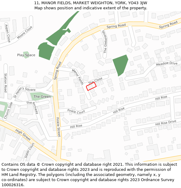 11, MANOR FIELDS, MARKET WEIGHTON, YORK, YO43 3JW: Location map and indicative extent of plot