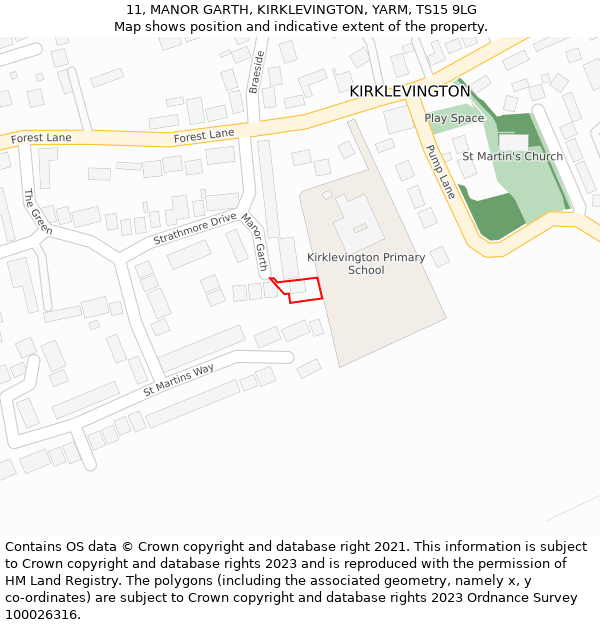 11, MANOR GARTH, KIRKLEVINGTON, YARM, TS15 9LG: Location map and indicative extent of plot