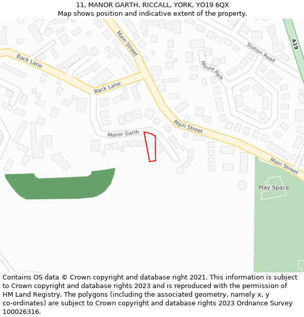 11, MANOR GARTH, RICCALL, YORK, YO19 6QX: Location map and indicative extent of plot