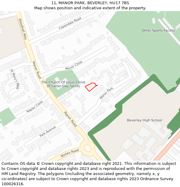 11, MANOR PARK, BEVERLEY, HU17 7BS: Location map and indicative extent of plot