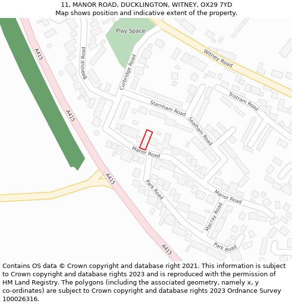 11, MANOR ROAD, DUCKLINGTON, WITNEY, OX29 7YD: Location map and indicative extent of plot