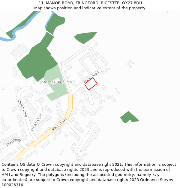 11, MANOR ROAD, FRINGFORD, BICESTER, OX27 8DH: Location map and indicative extent of plot