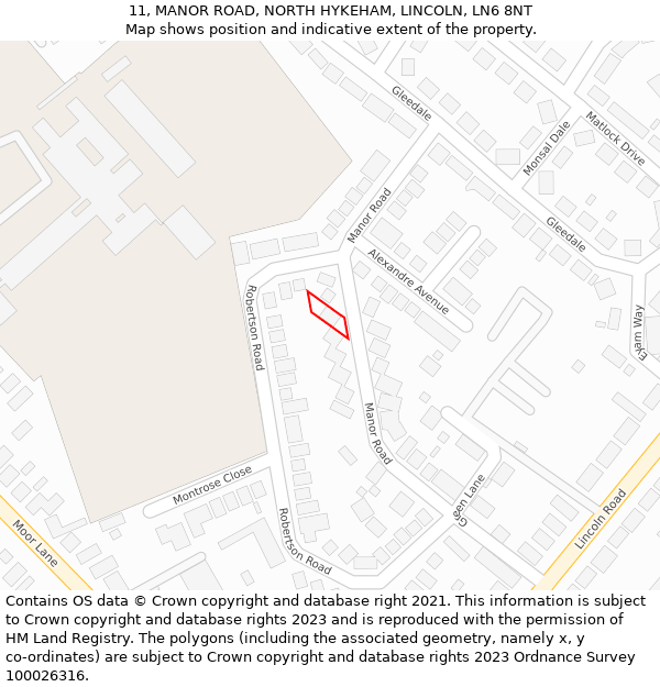 11, MANOR ROAD, NORTH HYKEHAM, LINCOLN, LN6 8NT: Location map and indicative extent of plot