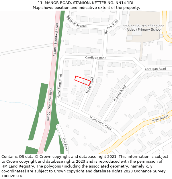 11, MANOR ROAD, STANION, KETTERING, NN14 1DL: Location map and indicative extent of plot