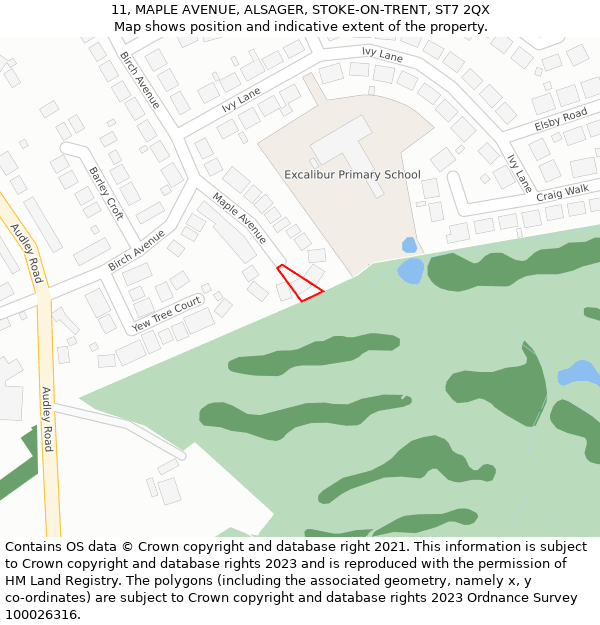 11, MAPLE AVENUE, ALSAGER, STOKE-ON-TRENT, ST7 2QX: Location map and indicative extent of plot