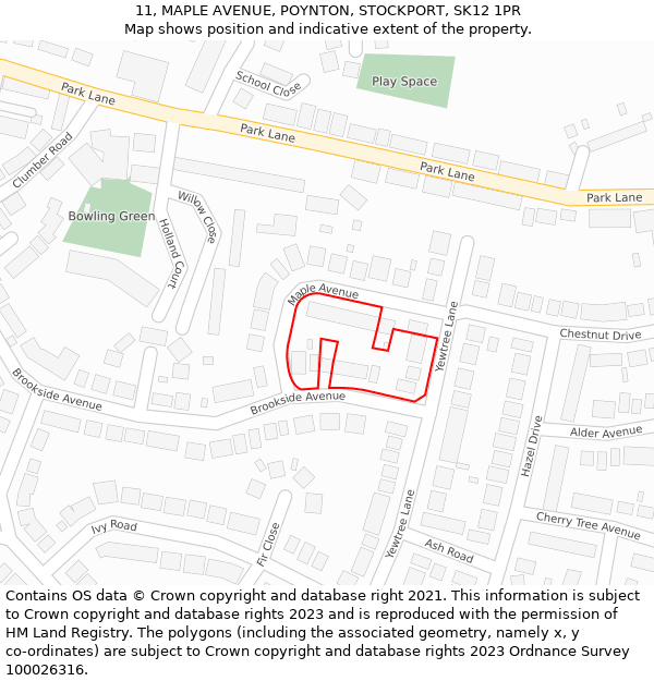 11, MAPLE AVENUE, POYNTON, STOCKPORT, SK12 1PR: Location map and indicative extent of plot