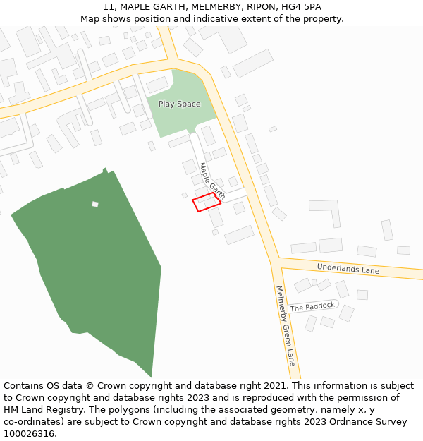 11, MAPLE GARTH, MELMERBY, RIPON, HG4 5PA: Location map and indicative extent of plot