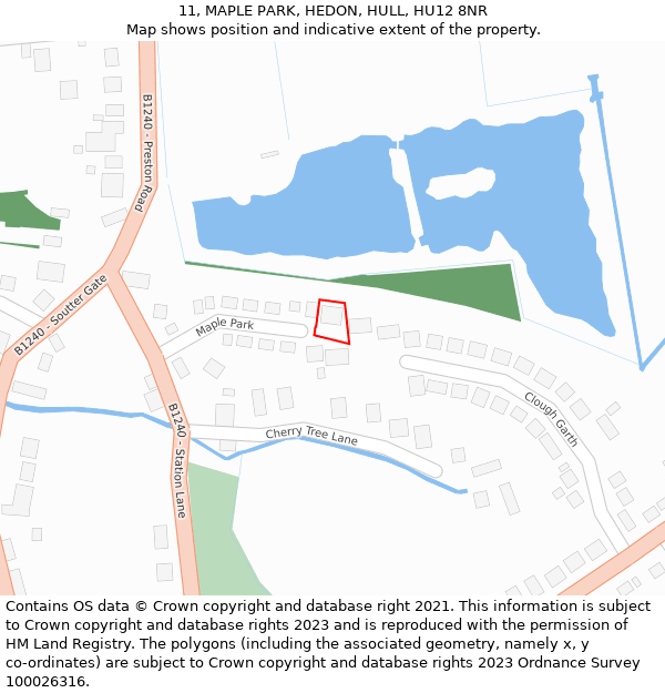 11, MAPLE PARK, HEDON, HULL, HU12 8NR: Location map and indicative extent of plot