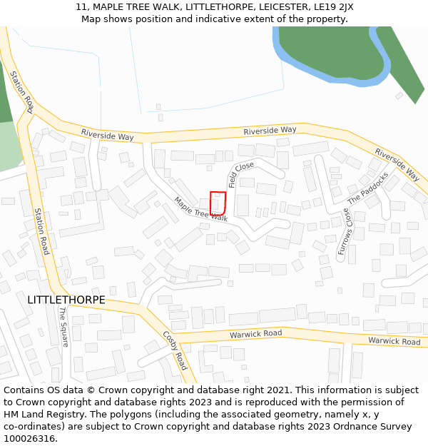 11, MAPLE TREE WALK, LITTLETHORPE, LEICESTER, LE19 2JX: Location map and indicative extent of plot