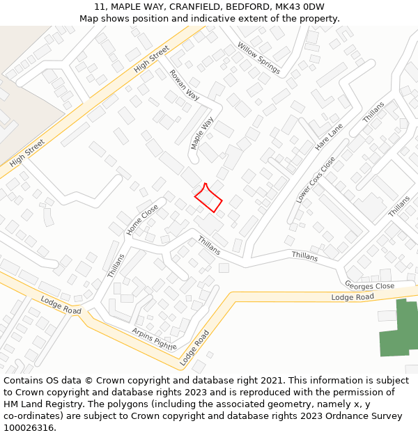 11, MAPLE WAY, CRANFIELD, BEDFORD, MK43 0DW: Location map and indicative extent of plot