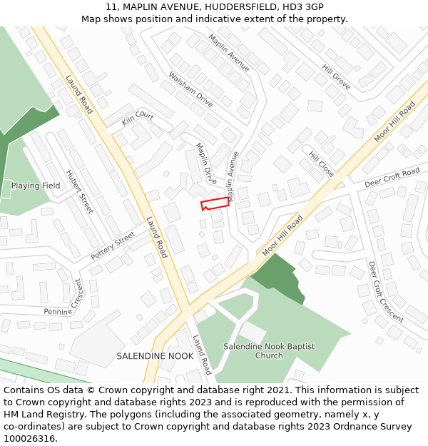 11, MAPLIN AVENUE, HUDDERSFIELD, HD3 3GP: Location map and indicative extent of plot